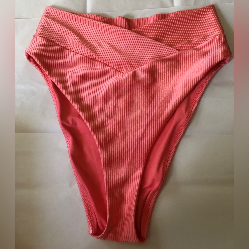 Aerie Shine Ribbed High Waisted Crossover Bikini Bottoms Large